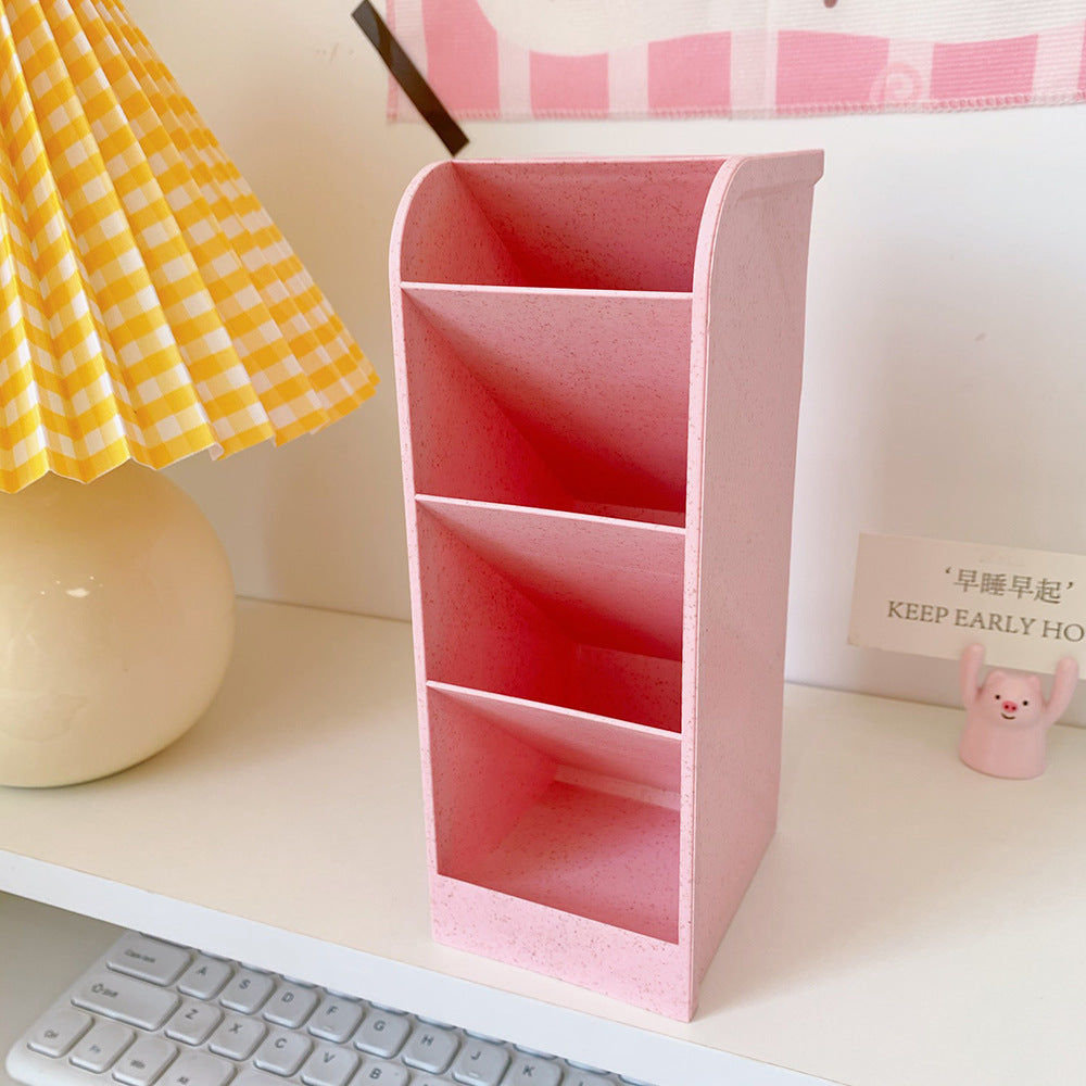 Korea Ins Girl Heart Desktop Storage Tube Simple Cartoon Four-Grid Oblique Pen Holder Makeup Brush Lipstick Storage Box