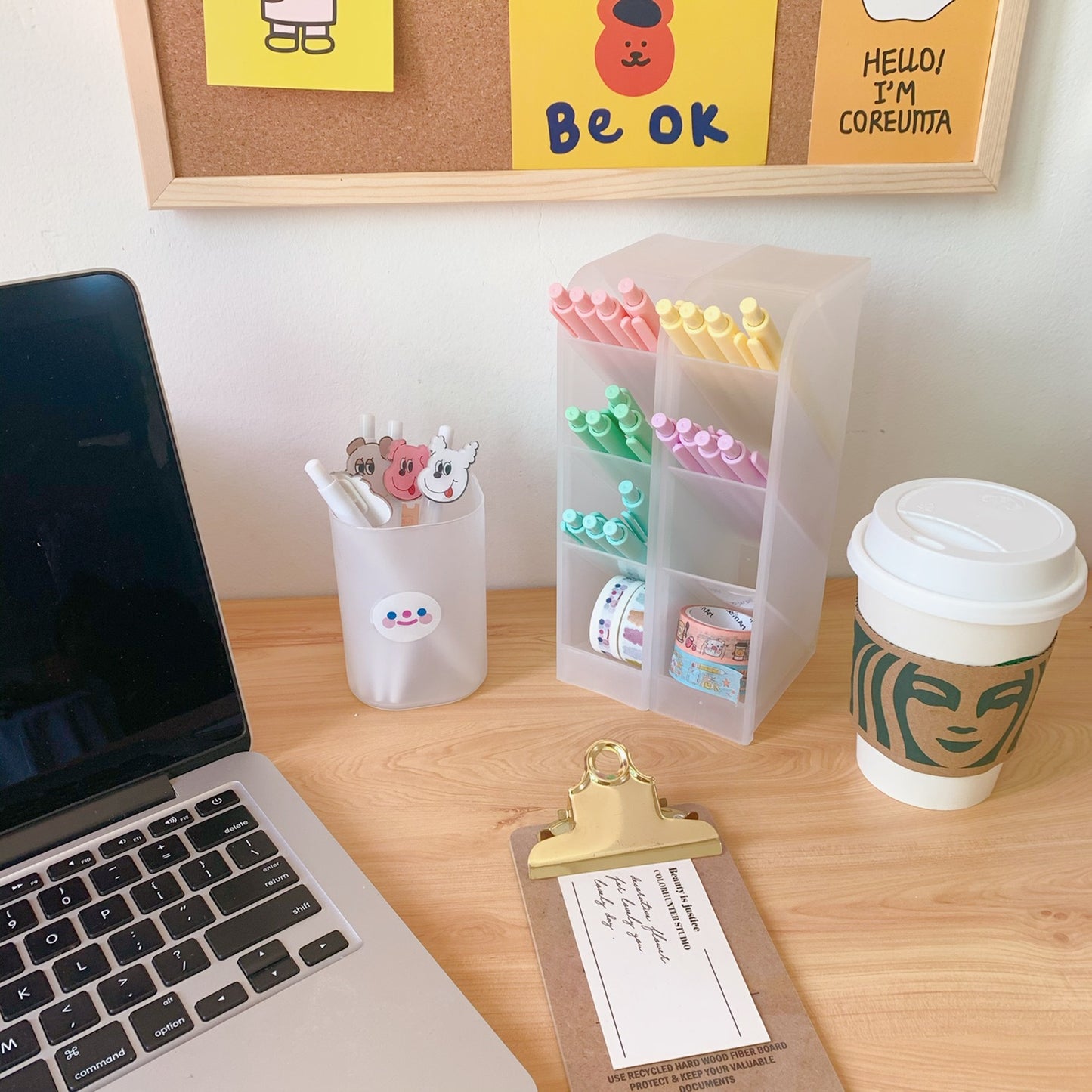 Korea Ins Girl Heart Desktop Storage Tube Simple Cartoon Four-Grid Oblique Pen Holder Makeup Brush Lipstick Storage Box